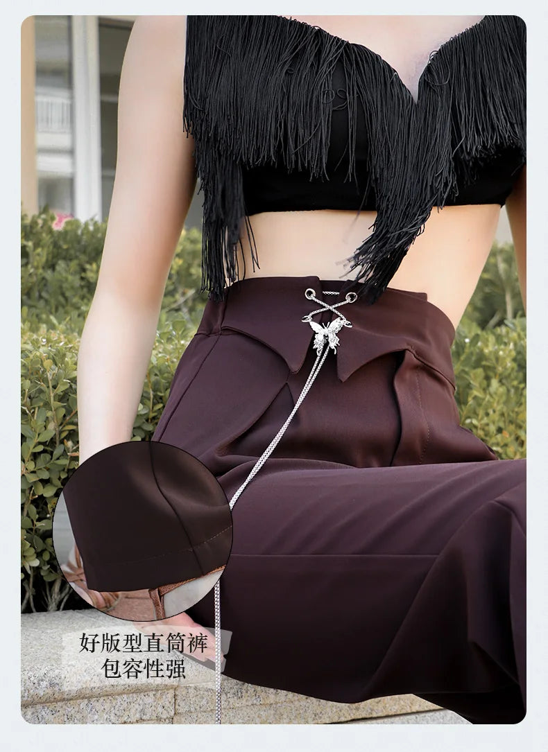 Black Latin Dance Fringe Camisole Top & High-Motion Practice Pants Set