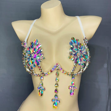 Sparkly Samba Carnival Stone Wire Bra Hand-Beaded Stage Costume Top