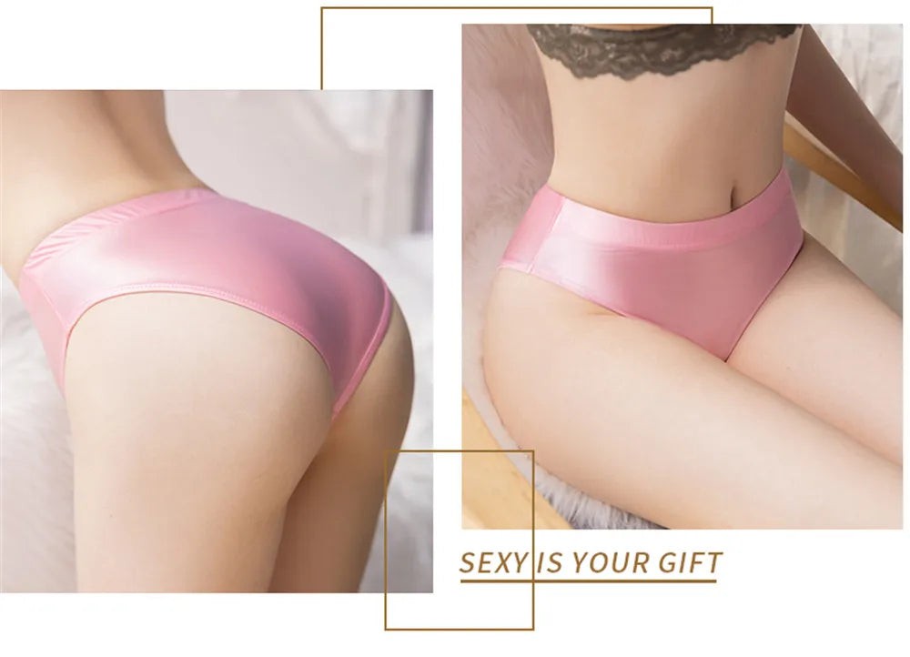 Sexy Smooth Shiny High Waist G-string Sheer See Through Brief Candy Color Elastic T-Back Oil Thong UnderWear Erotic Lingerie