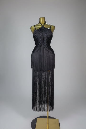 Double-Layer Fringe Bandage Ankle-Length Evening Gown & Gala Dress