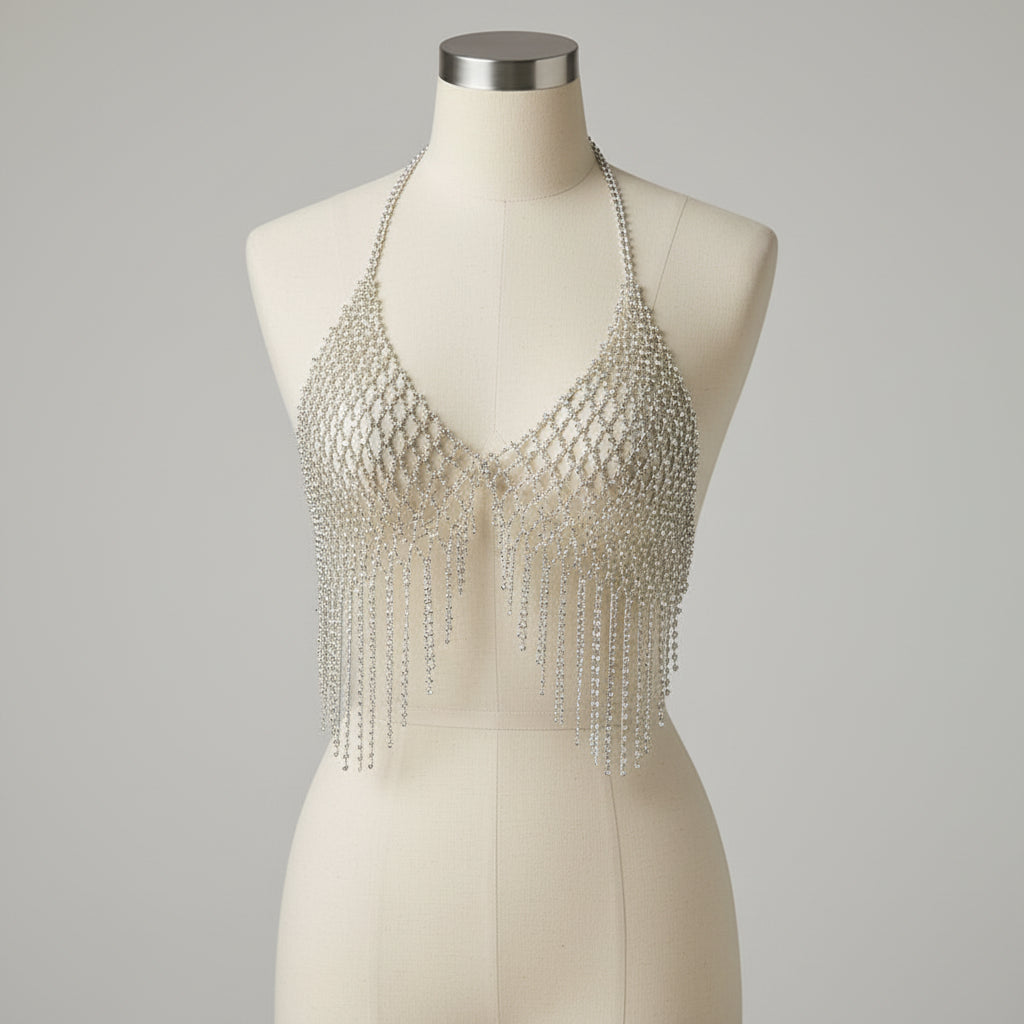 Rhinestone Tassel Fringe Halter Body Chain