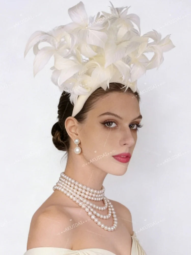 25cm Feather Cocktail Fascinator Headband Kentucky Derby Tea Party Pillbox Hat