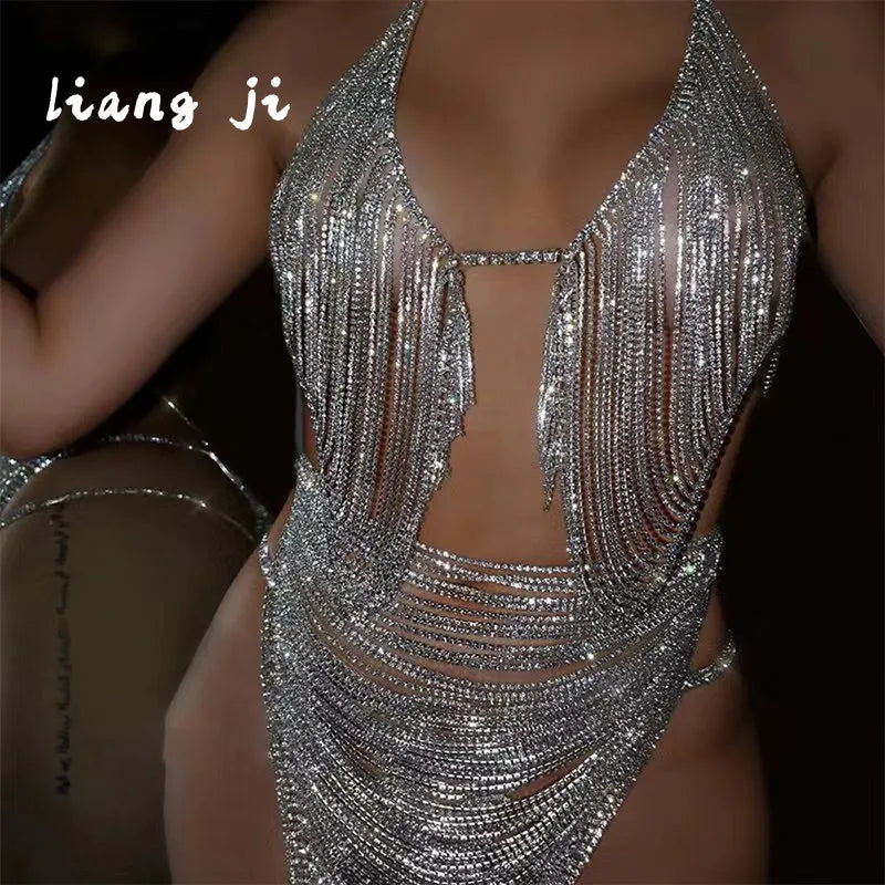 Dazzling Crystal Tassel Bra Chain & Thong Bikini Body Jewelry Set