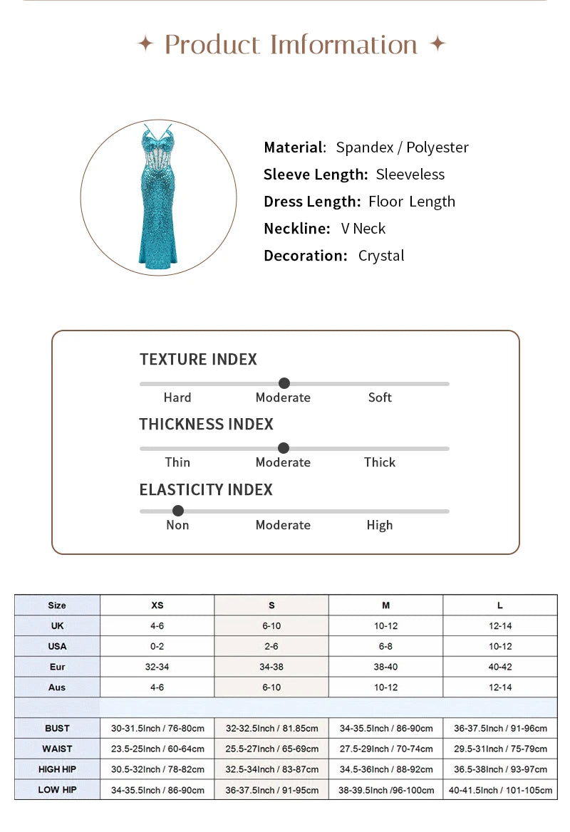 Cyan Sequin & Crystal Cross-Strap Gown