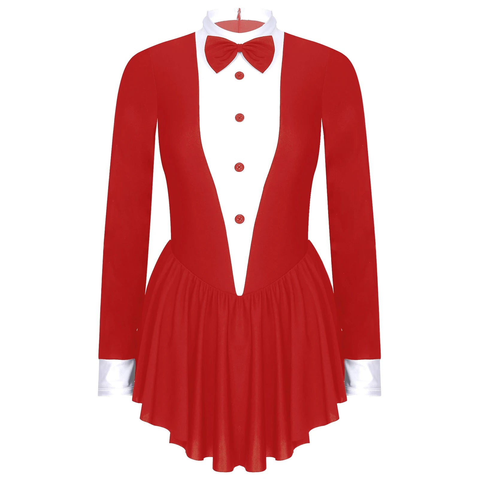 Tuxedo Bowknot Long Sleeve Ruffle Leotard Dress Magician Costume