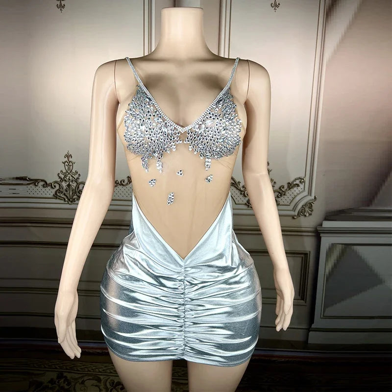 Rhinestone Halter Cutout Performance Dress