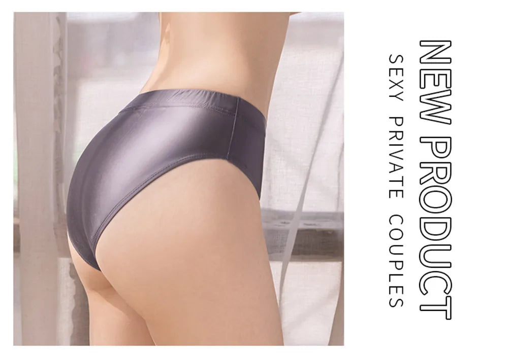 Sexy Smooth Shiny High Waist G-string Sheer See Through Brief Candy Color Elastic T-Back Oil Thong UnderWear Erotic Lingerie