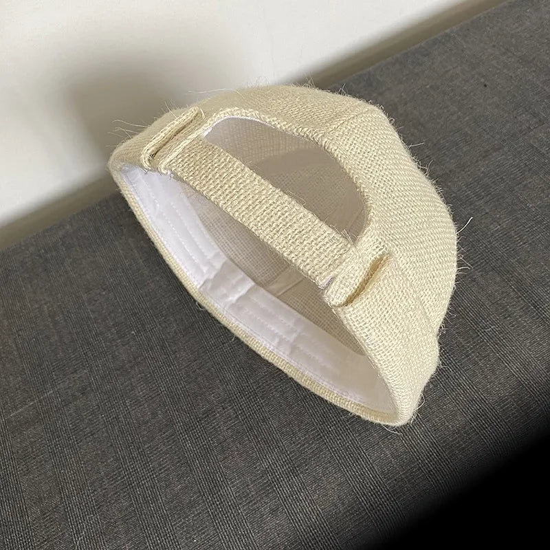 Beige Linen Brimless Beanie — 55–58 cm