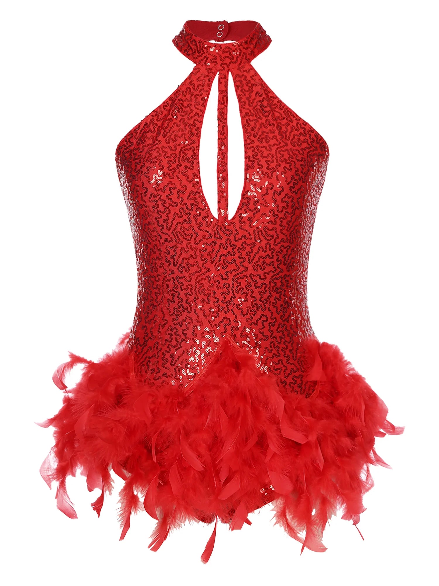 The Stardust Empress Royale – Sequined & Feathered Latin Dance Leotard Dress