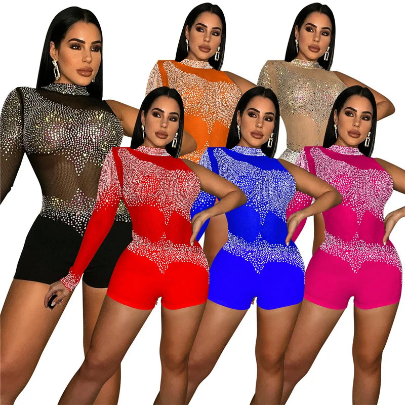 Sparkly Rhinestones Mesh Romper