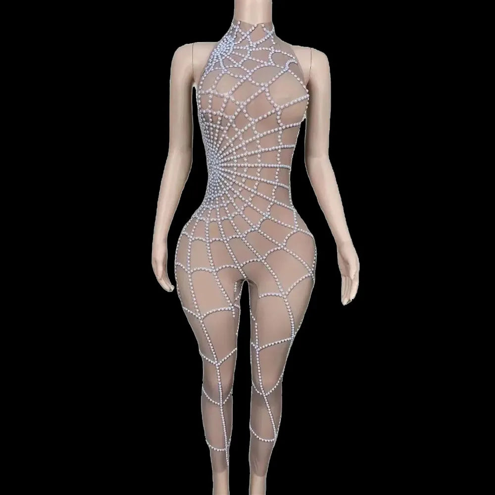 Women's Sheer Mesh See-Through Tight Stage Costume | Jumpsuit & Dress for Club, Festival & Party
