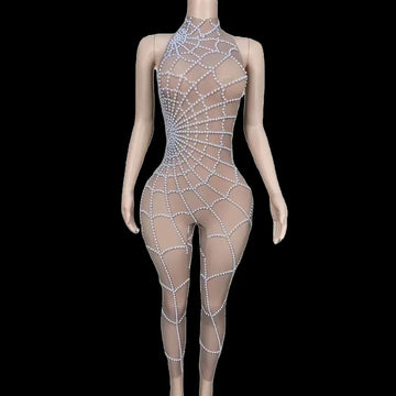 Women's Sheer Mesh See-Through Tight Stage Costume | Jumpsuit & Dress for Club, Festival & Party