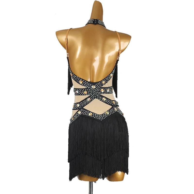 Professional Latin Dance Competition Dress & Tassel Fringe Performance Outfit
