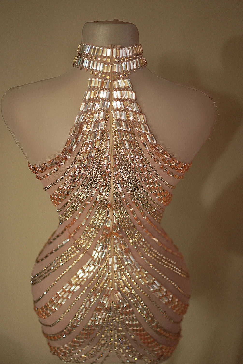 Sparkly Rhinestone High-Neck Sheath Mini Dress Stage Dance Costume