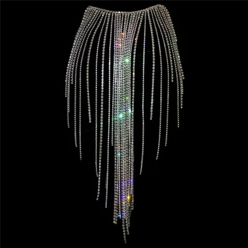 Dazzling Rhinestone Tassel Bra Chain & Skirt Bikini Body Jewelry Set