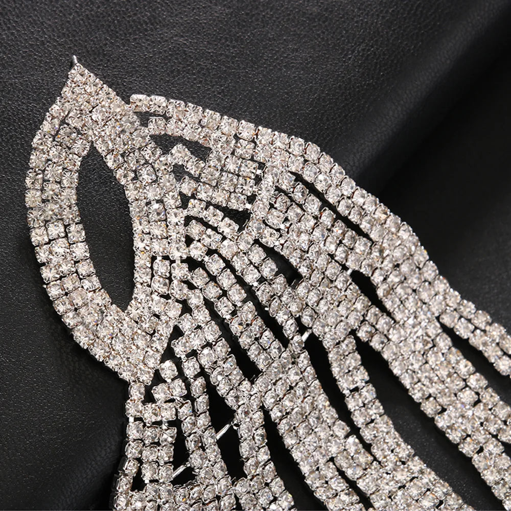 Oversized Crystal Rhinestone Angel Wing Drop Earrings Drag Queen Stage Jewelry