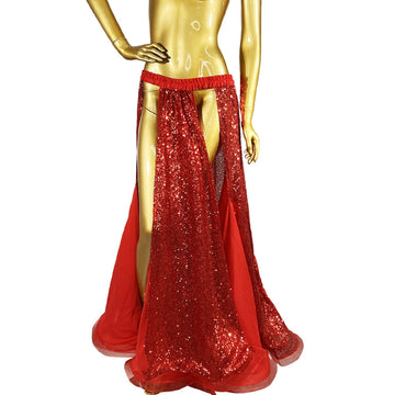 Sparkly Sequined Appliqué Belly Dance Long Performance Skirt