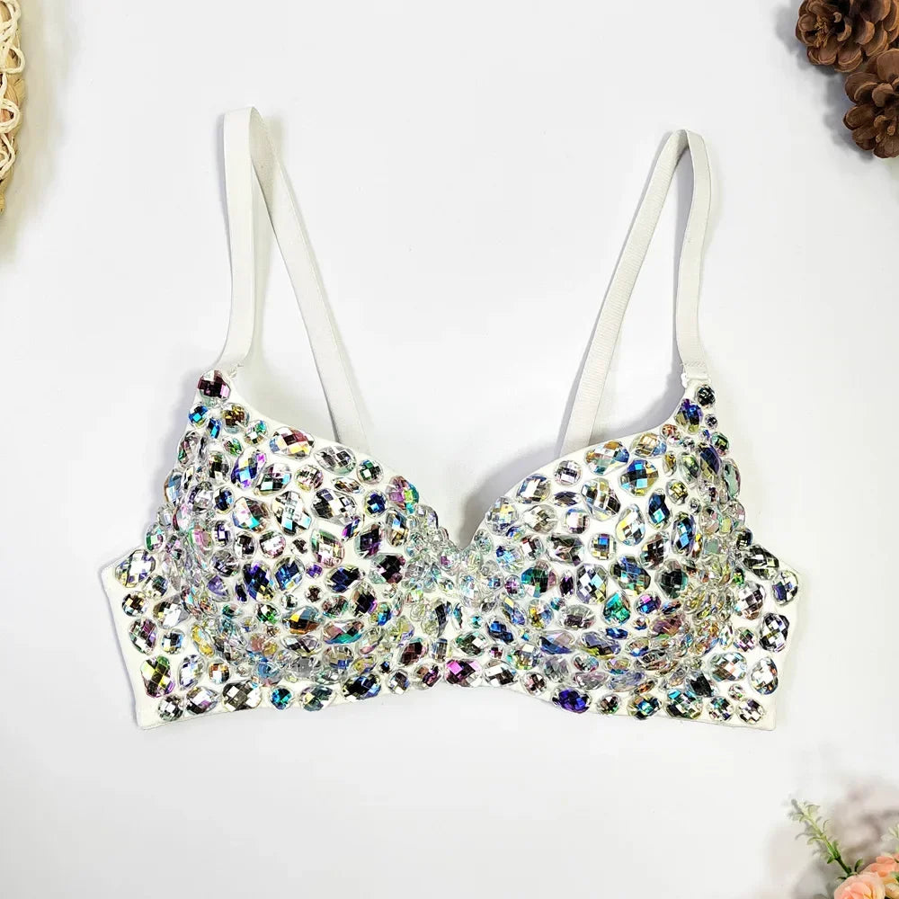 Sparkly Rhinestone Corset Top Showgirl Stage Performance Bustier Bra Top