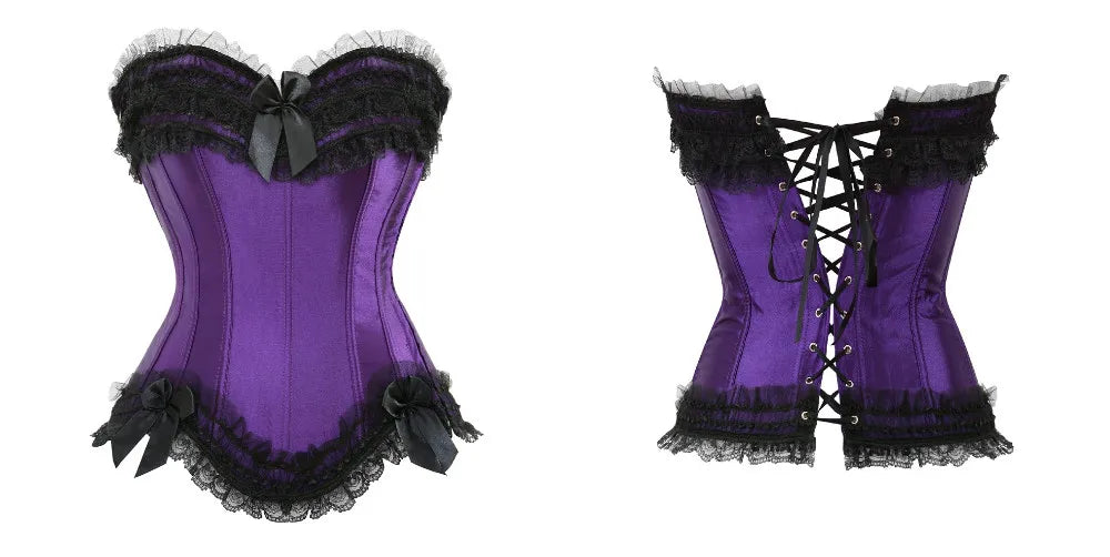 Lace Overlay Boned Overbust Corset Bustier Top Plus Size Body Shaper