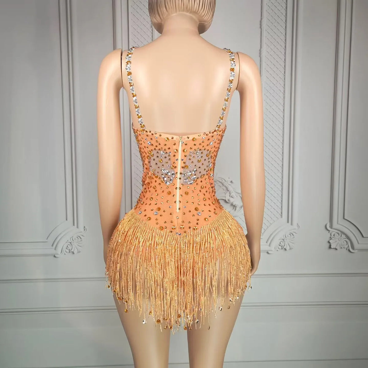 Women's Rhinestone Tassel Bodysuit | Sparkly Leotard for Stage, Nightclub & Dance Performance