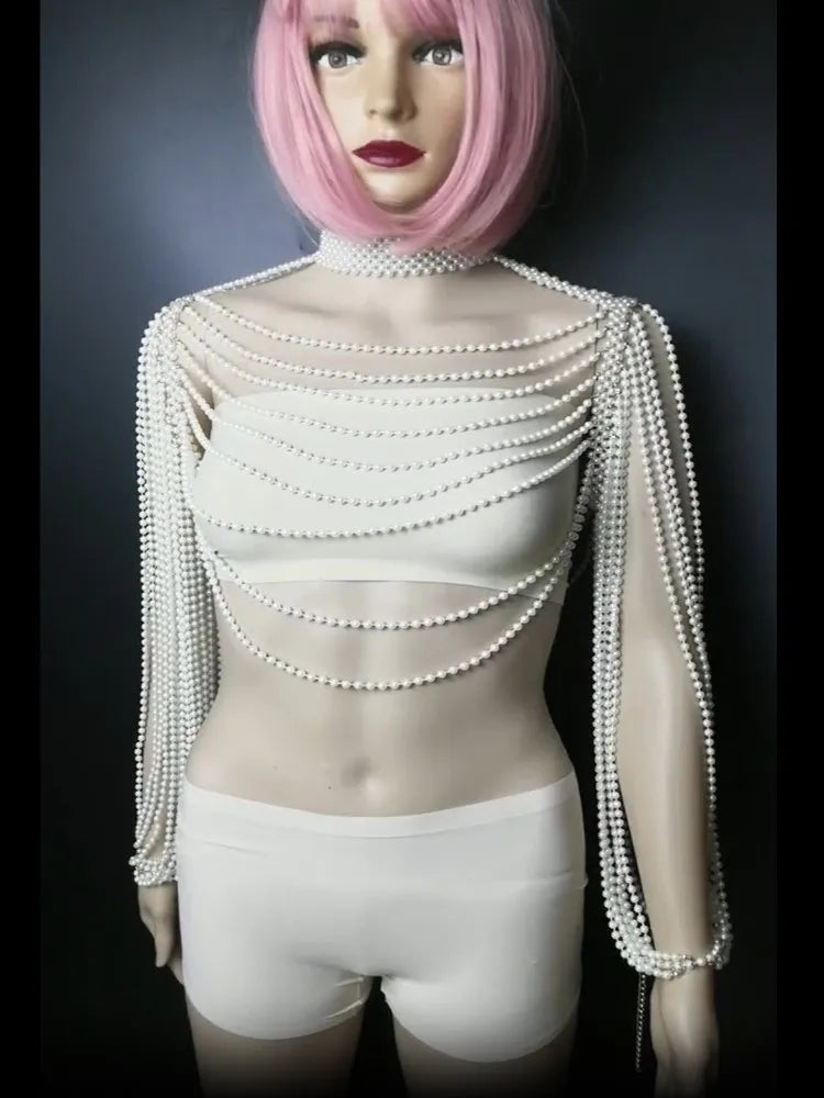 Pearl-Look Shoulder Bra Body Chain