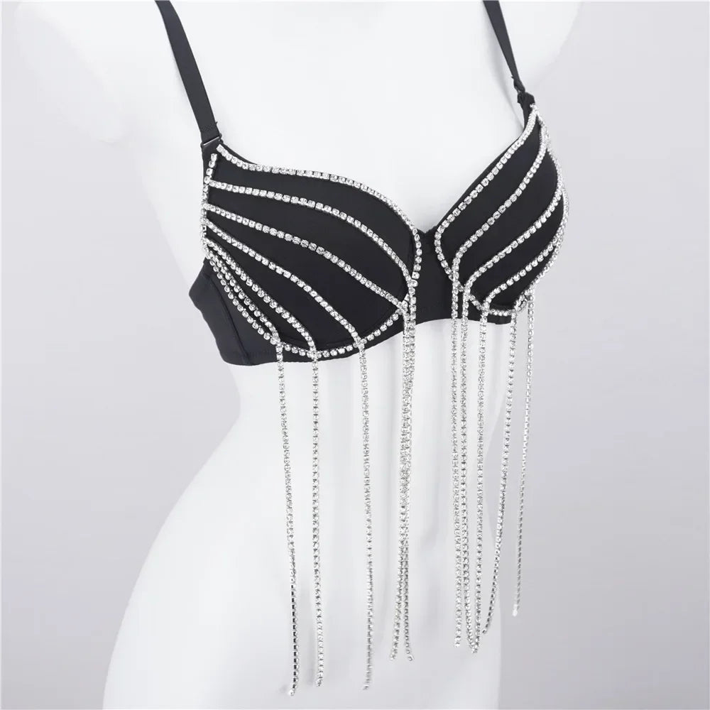 Tassel Fringe Push-Up Bra Corset Top Showgirl Stage Performance Bustier