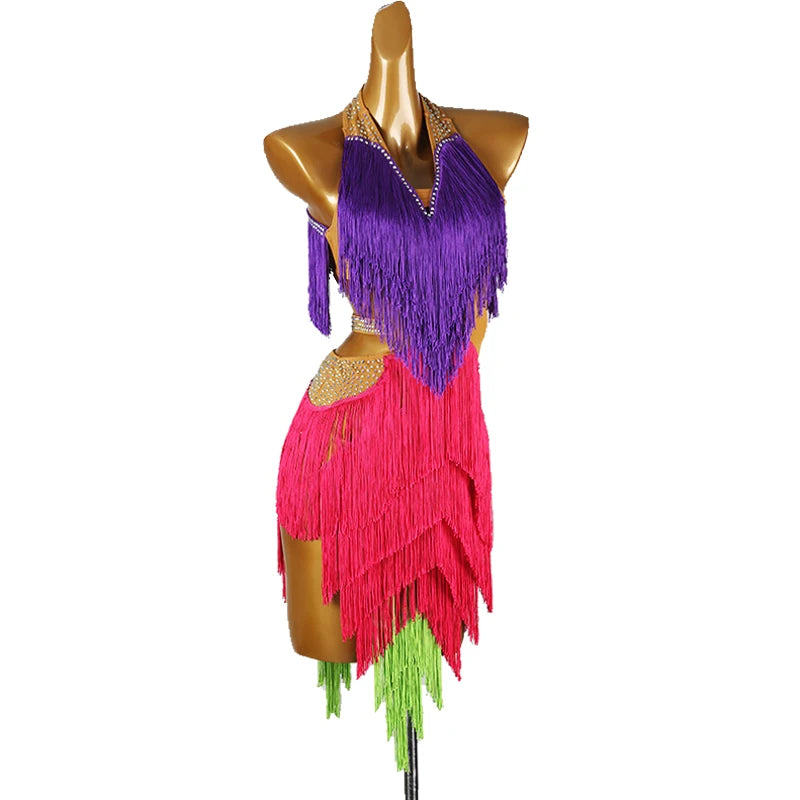 Sleeveless Latin Dance Fringe Dress & Competition Performance Costume
