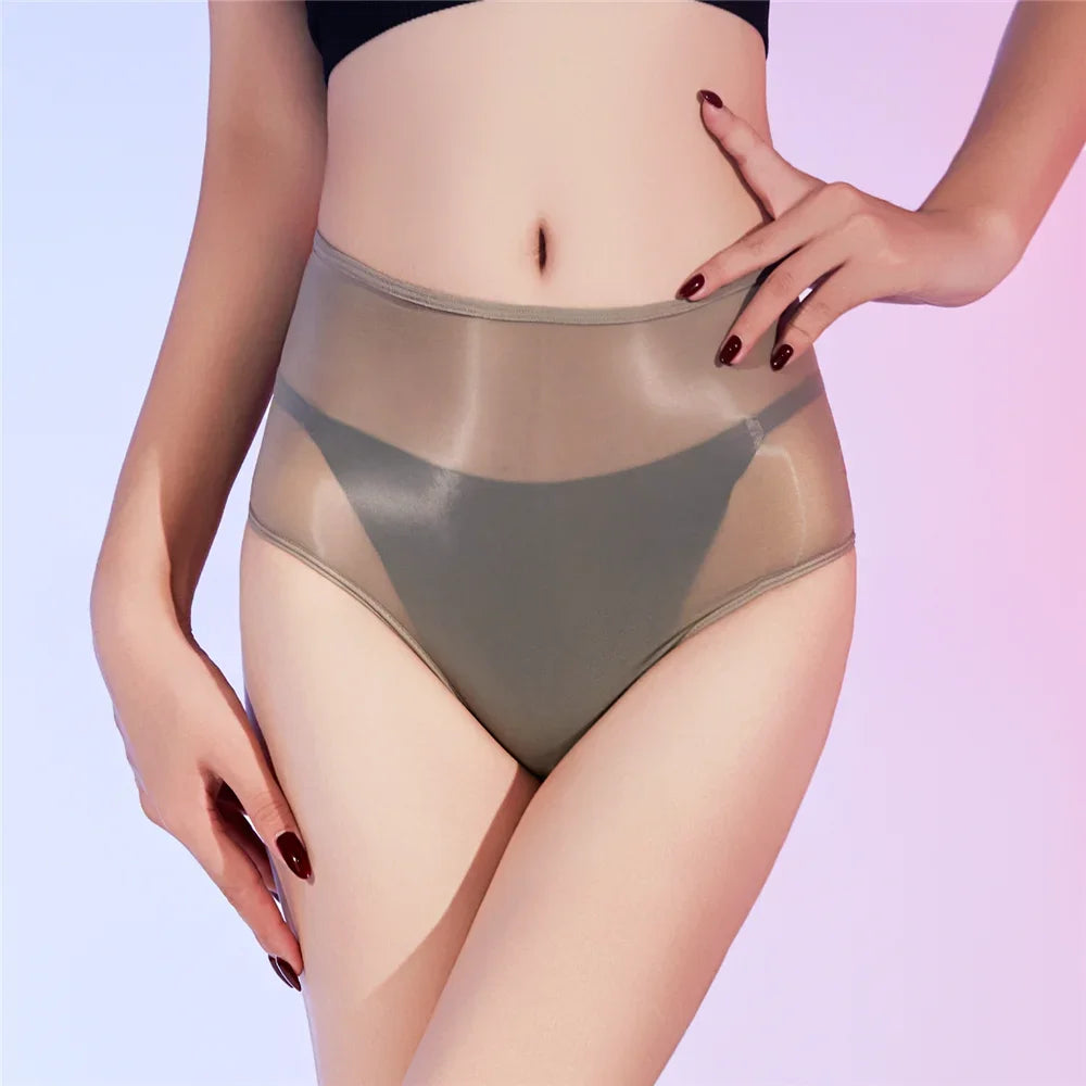 Sexy Women Unisex Silm Crotch Safety Short 6D Thin Bottom Wear Oil Shiny Briefs Sheer See Through U Convex Pouch Underwear