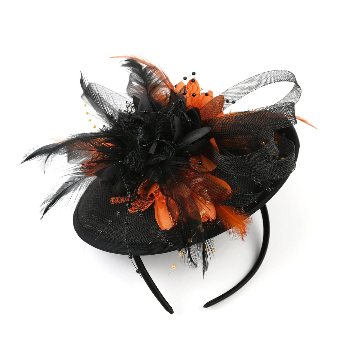 Feather Flower Mesh Fascinator with Clip & Headband