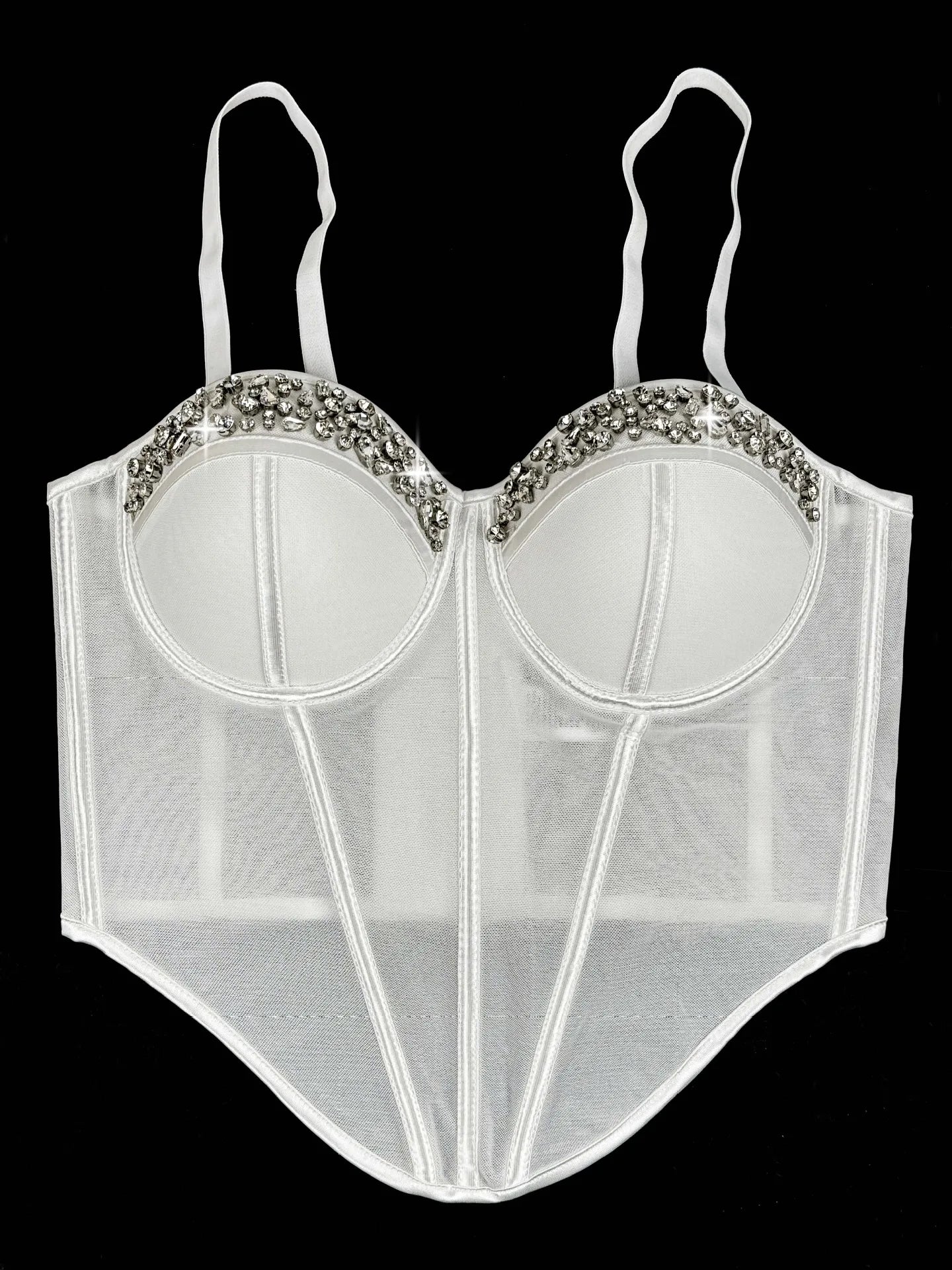 Diamond Embroidered Bustier Corset Crop Top Asymmetric Stage Bralette