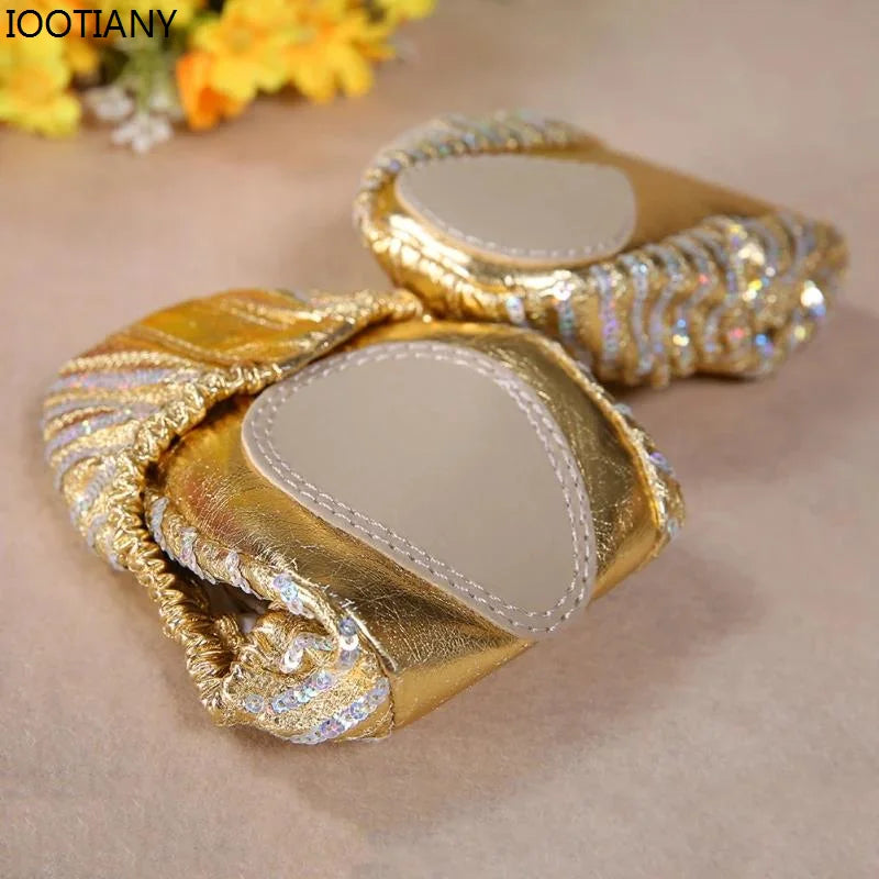Gold Sequin Belly Dance & Gymnastics Flat Training Shoes