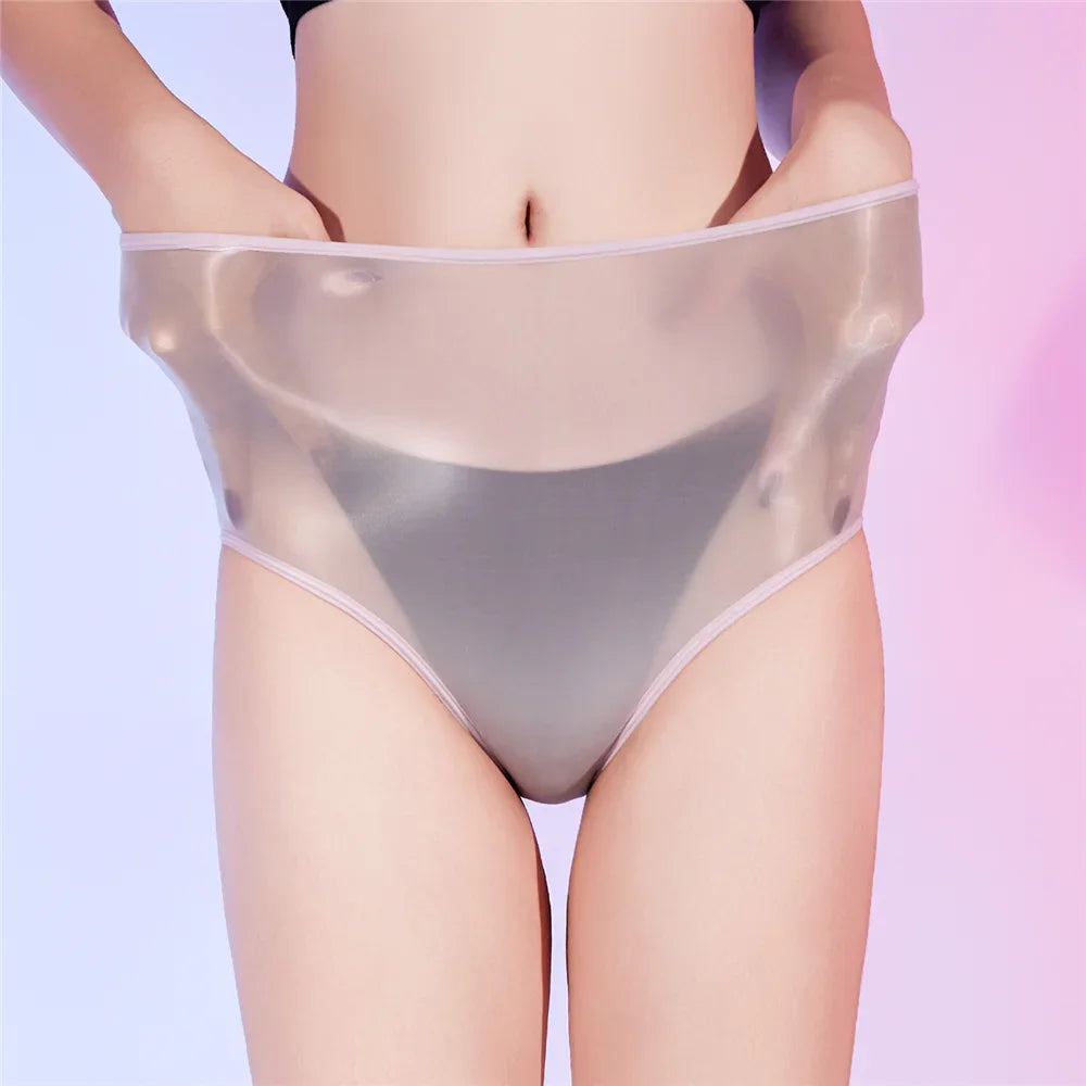Sexy Women Unisex Silm Crotch Safety Short 6D Thin Bottom Wear Oil Shiny Briefs Sheer See Through U Convex Pouch Underwear
