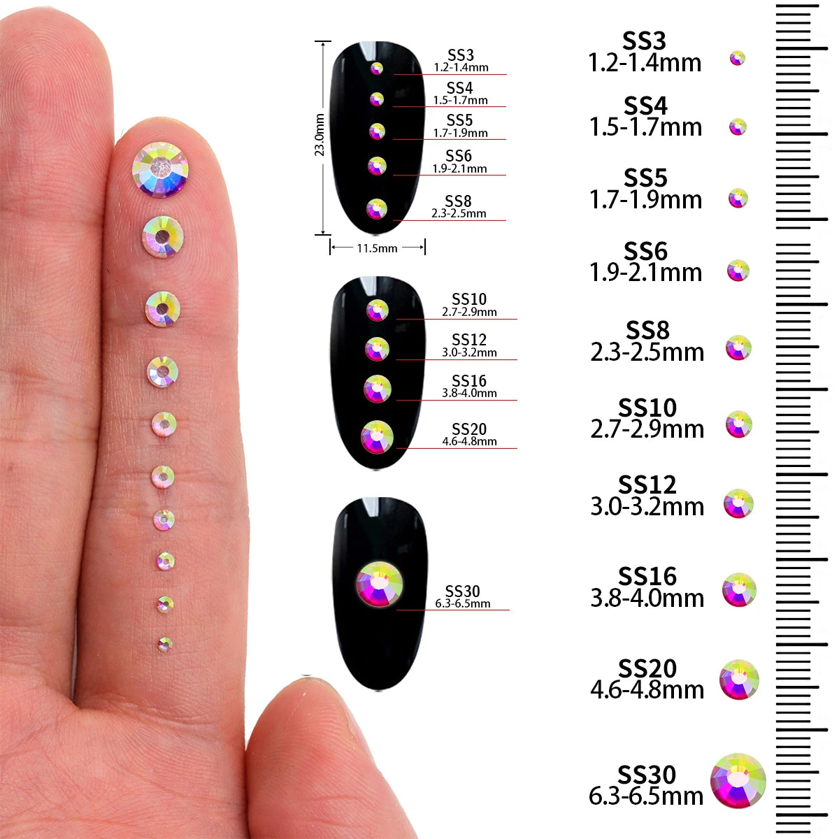 Glass Crystal Flatback Rhinestones SS3-SS30 Non-Hotfix Strass Stones Bulk Pack