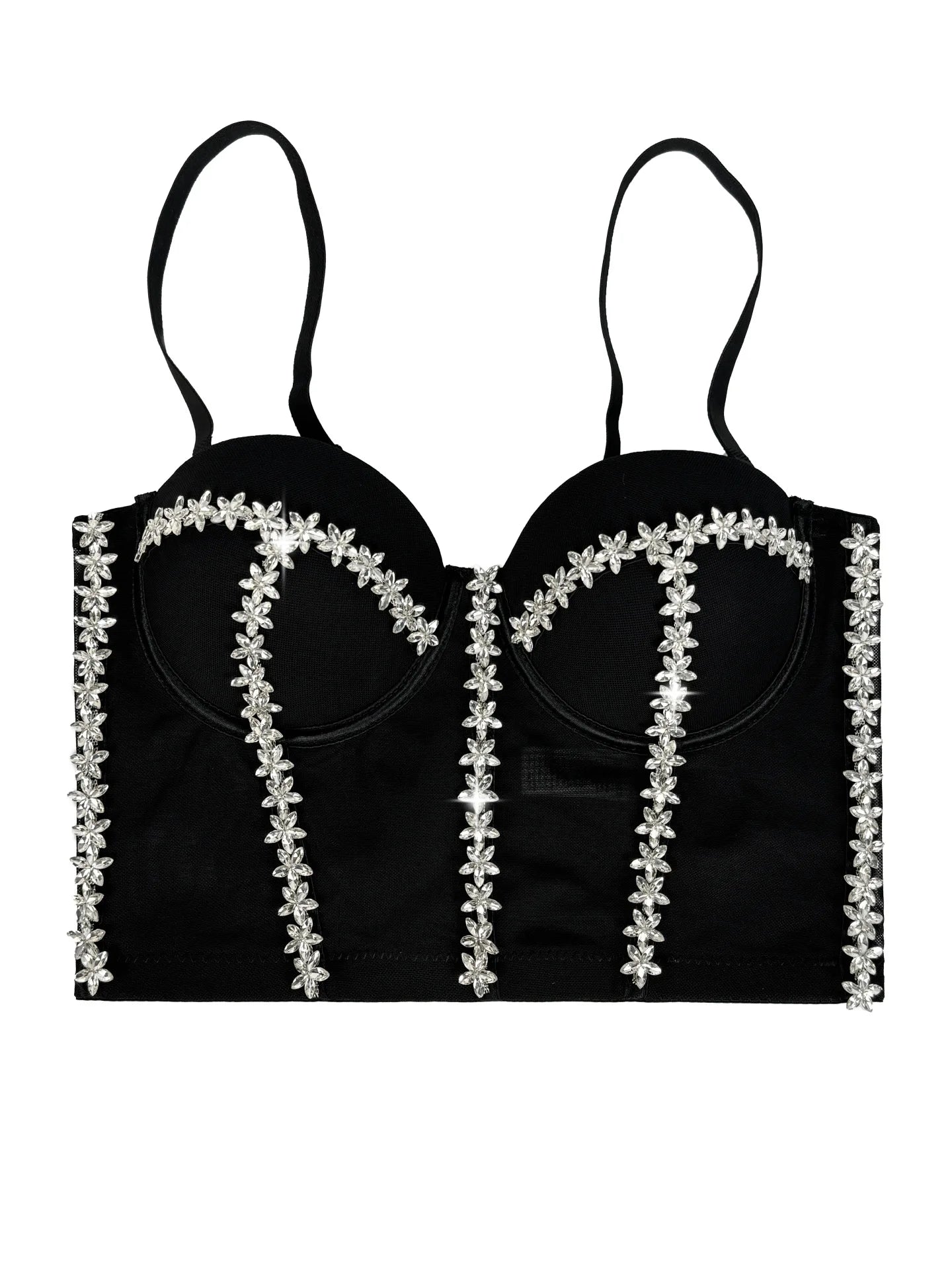 Crystal Embroidered Bustier Corset Crop Top Evening Party Stage Bralette