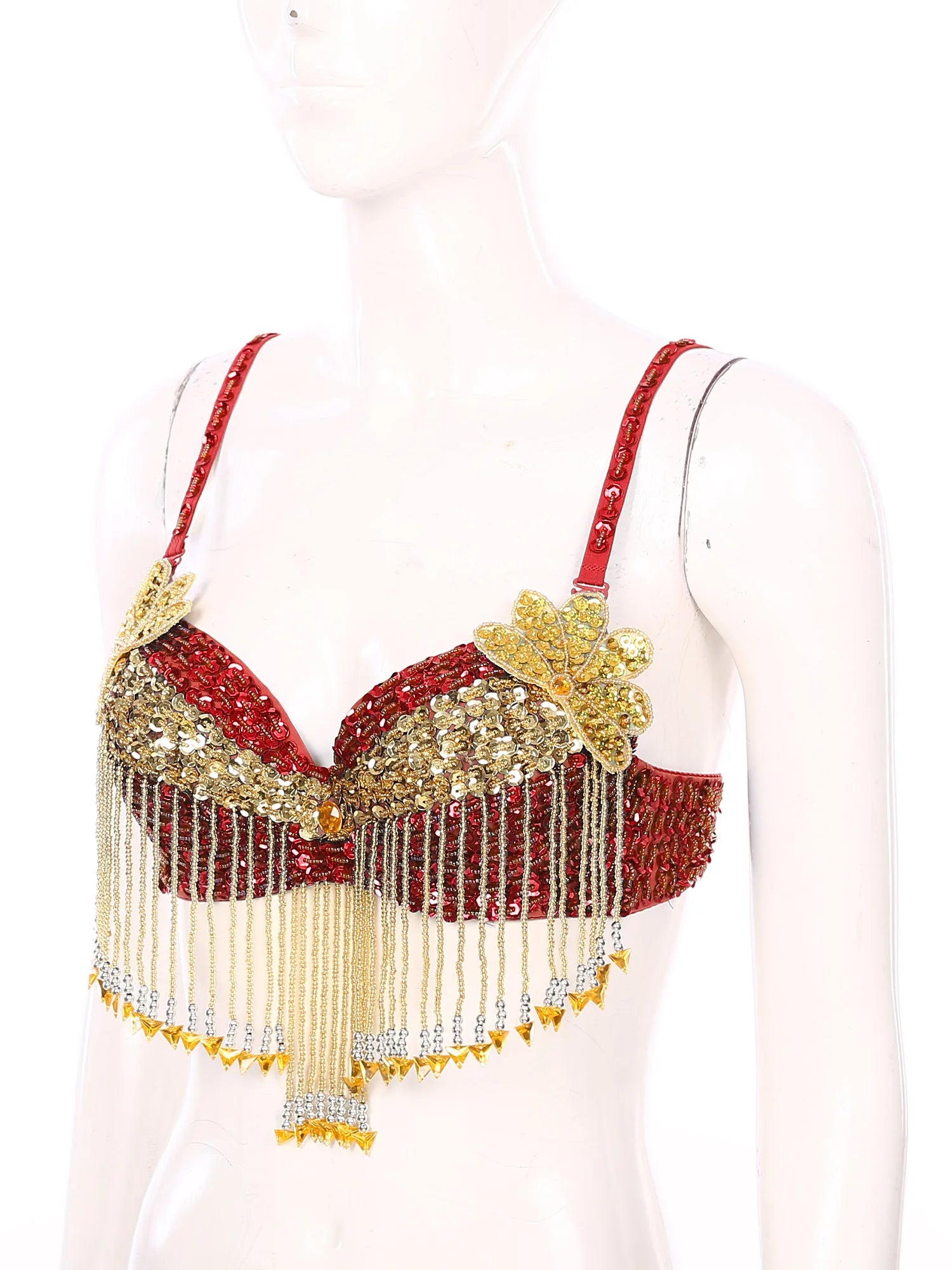 Sparkly Floral Beaded Sequin Belly Dance Bra & Tassel Performance Top