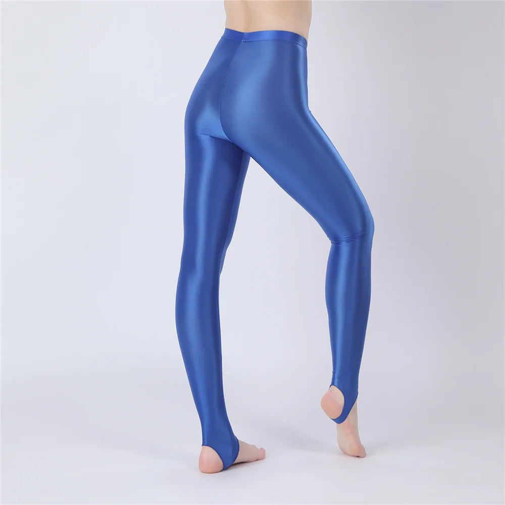 Thin Sheer Oil Glossy High-Stretch Pencil Pants Candy Color Yoga Leggings