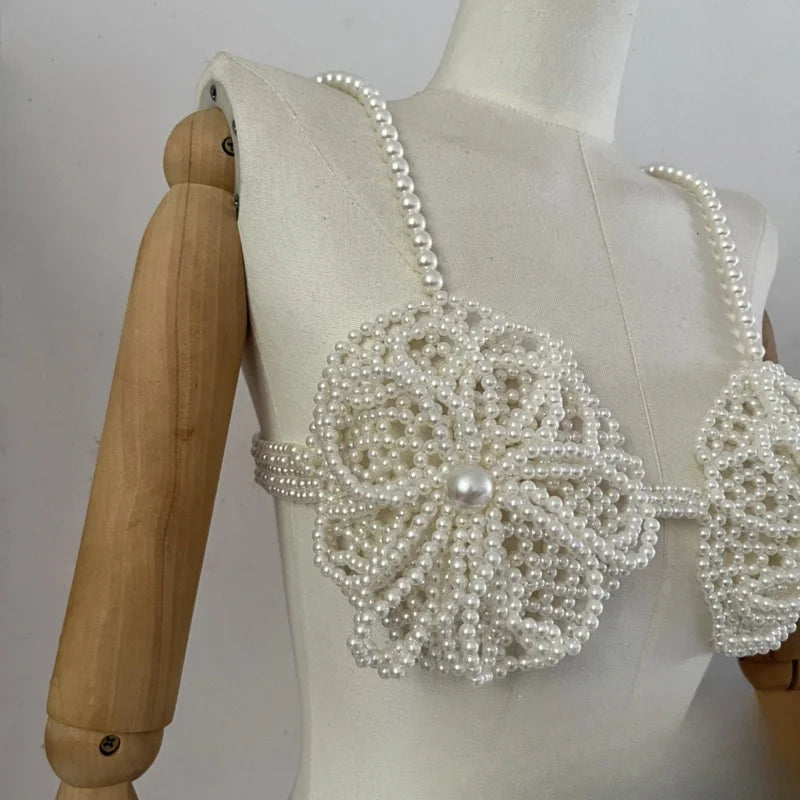 Pearl-Look Flower Beaded Bra Top