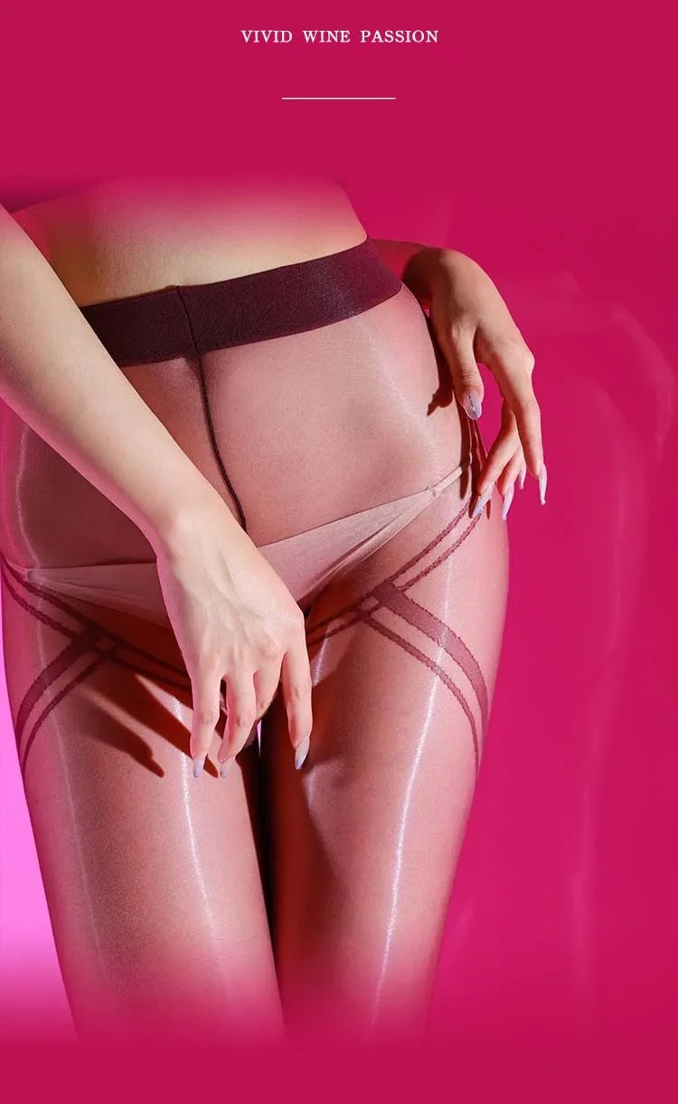 Striped Oil Glossy Sheer High-Waist Shaping Pantyhose Shiny Dance Tights