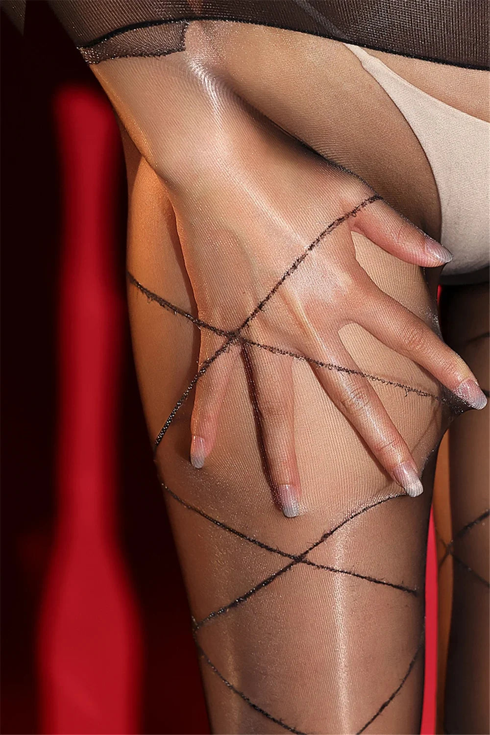 Sexy Women 360 Seamless Oil Glossy Shiny Sockings Open Crotch Pantyhose Sheer U Convex Pouch COCKring Tights Maid Stockings