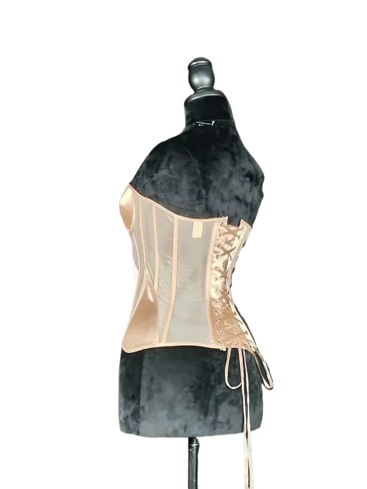 Strapless Breathable Mesh Corset Bustier Built-In Bra Boned Waist Cincher Top