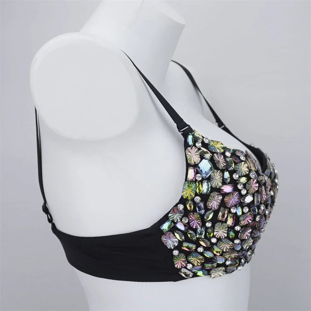 Sparkly Rhinestone Corset Top Showgirl Stage Performance Bustier Bra Top