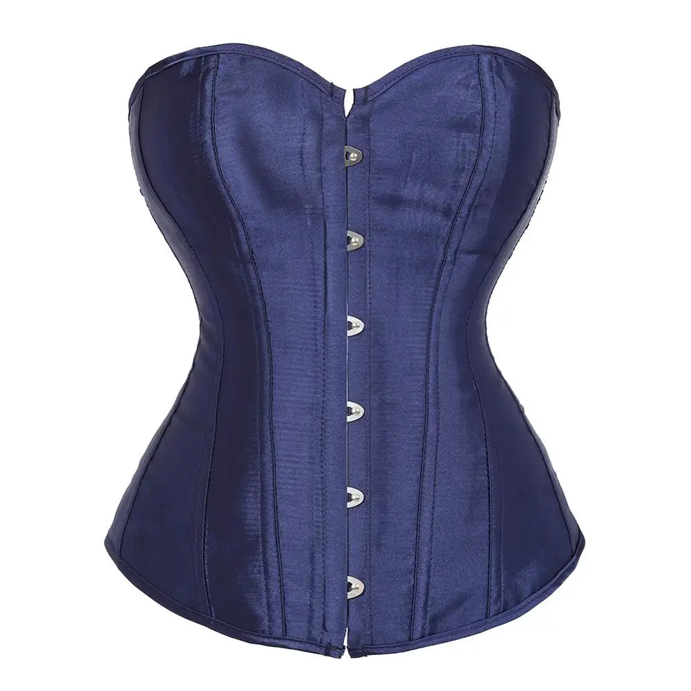Vintage Overbust Corset Plus Size Satin Lace-Up Bustier Top