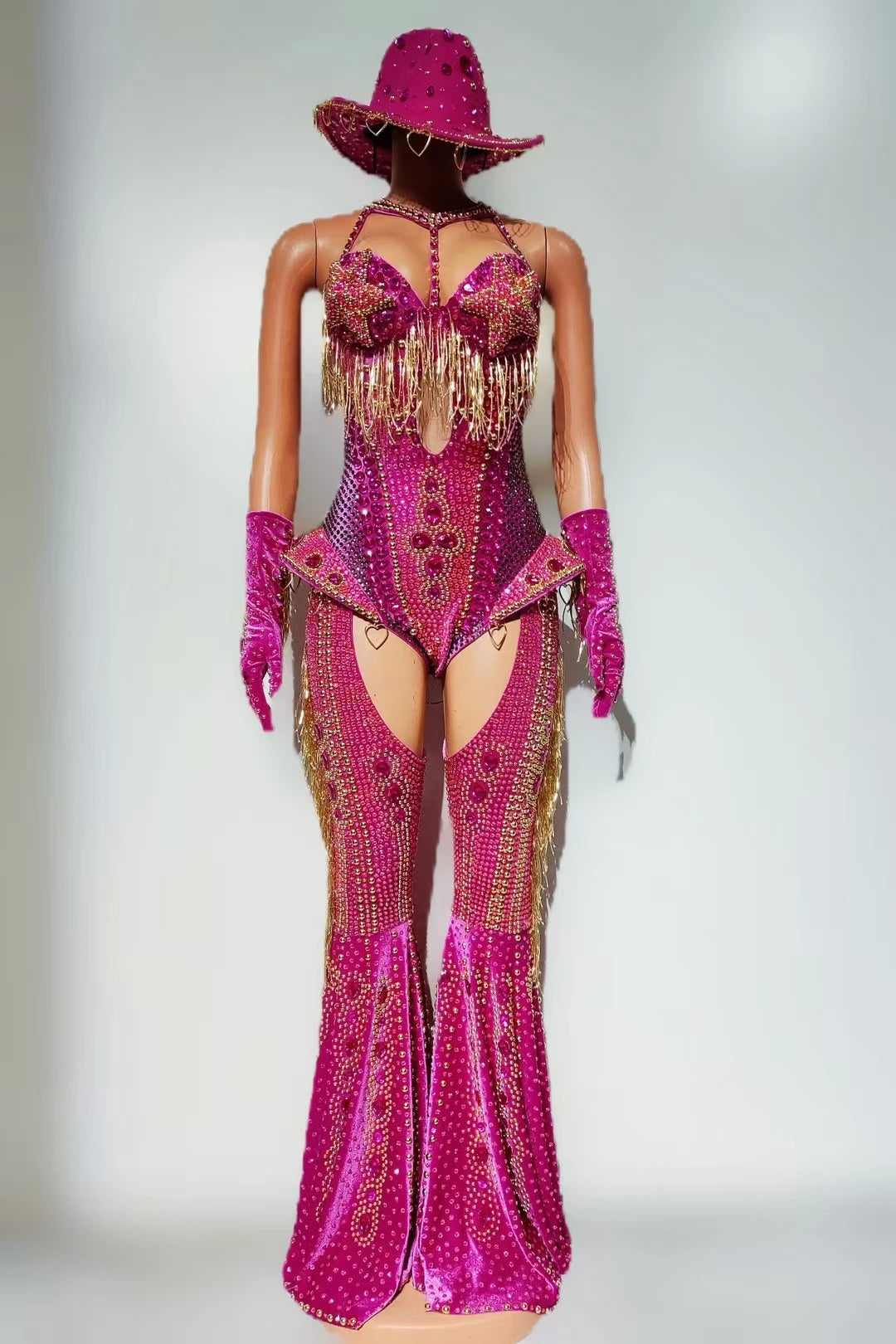 Rhinestone Tassel Hollow-Out Jumpsuit & Stage Performance Dance Romper