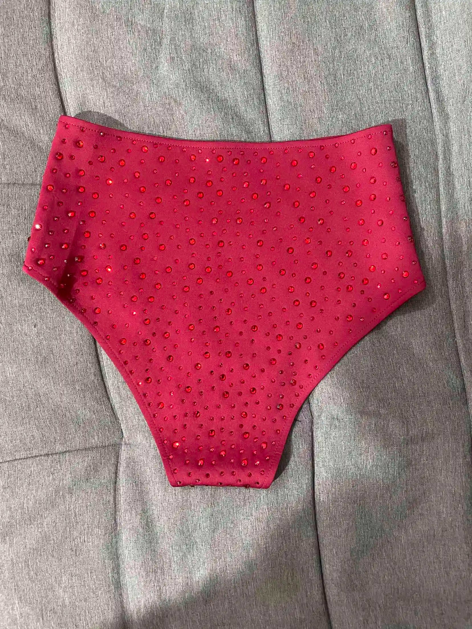Red Rhinestone High-Waist Pole Dance Shorts & Gogo Performance Bottoms