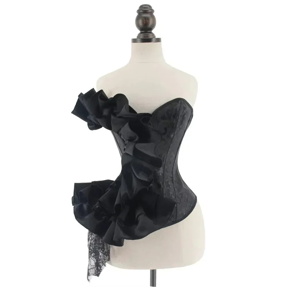Victorian Ruffle Floral Lace Overbust Corset Bustier Body Shaper Top