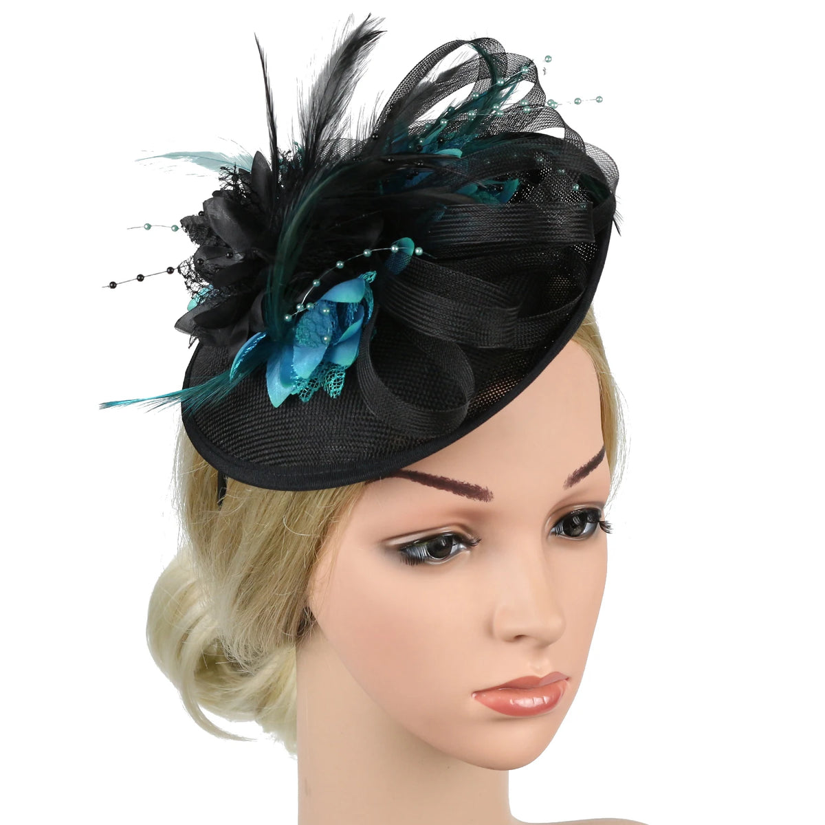 Feather Flower Mesh Fascinator with Clip & Headband