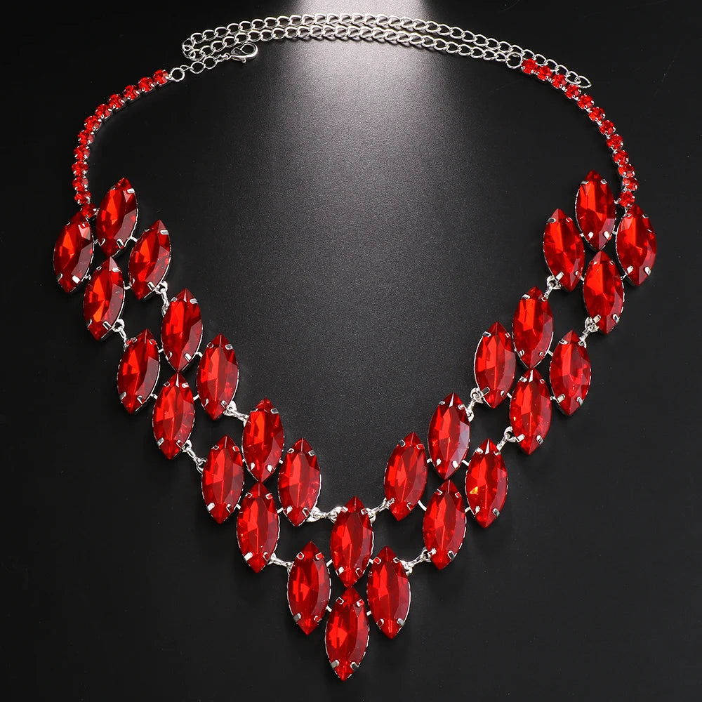 Colored Crystal Rhinestone Statement Necklace