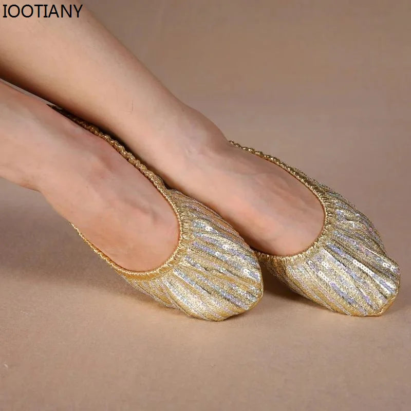 Gold Sequin Belly Dance & Gymnastics Flat Training Shoes