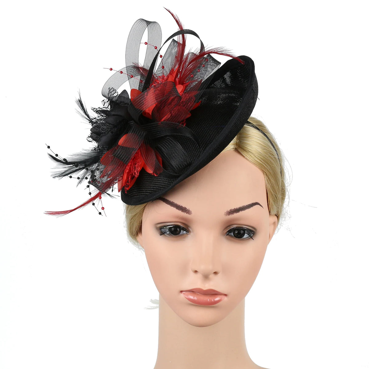 Feather Flower Mesh Fascinator with Clip & Headband