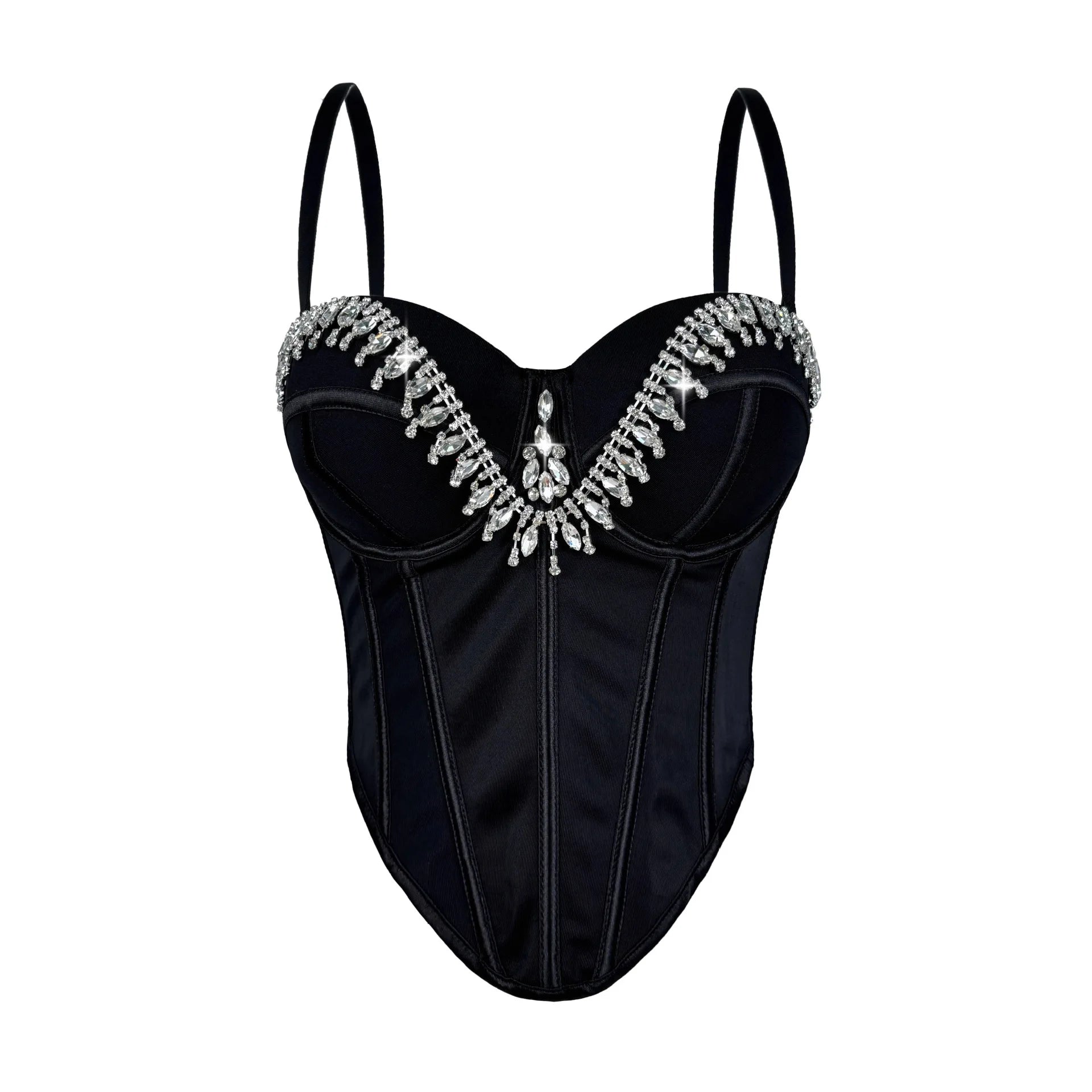 Rhinestone Embroidered Denim Bustier Corset Crop Top Stage Bralette